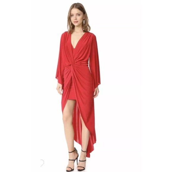 NWT Misa Los Angeles Teget V-Neck Drape Long Sleeve High-Low Midi Dress XS/S - Picture 14 of 14